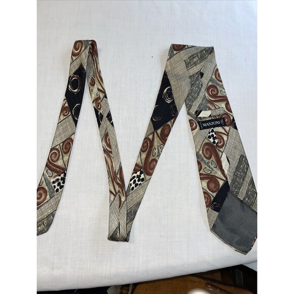 Manzoni Men’s Dress Tie Size 57” Multicolor Geometric Silk Business Formal - Picture 8 of 12